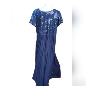 R & H Richard Short Sleeve Navy Sequin Motherbof Bride Maxi Drress/ Gown 14W
